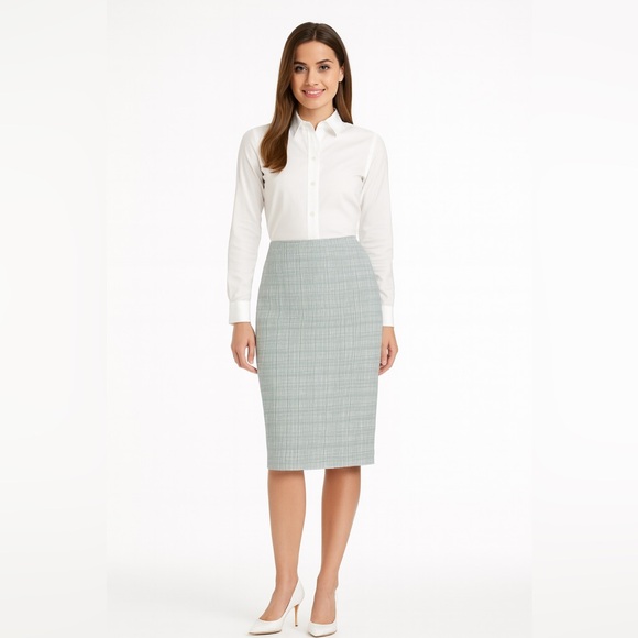 Tory Burch Dresses & Skirts - Tory Burch “79720” Jacquard Pencil Skirt → Teal/Ivory Grid Size 6